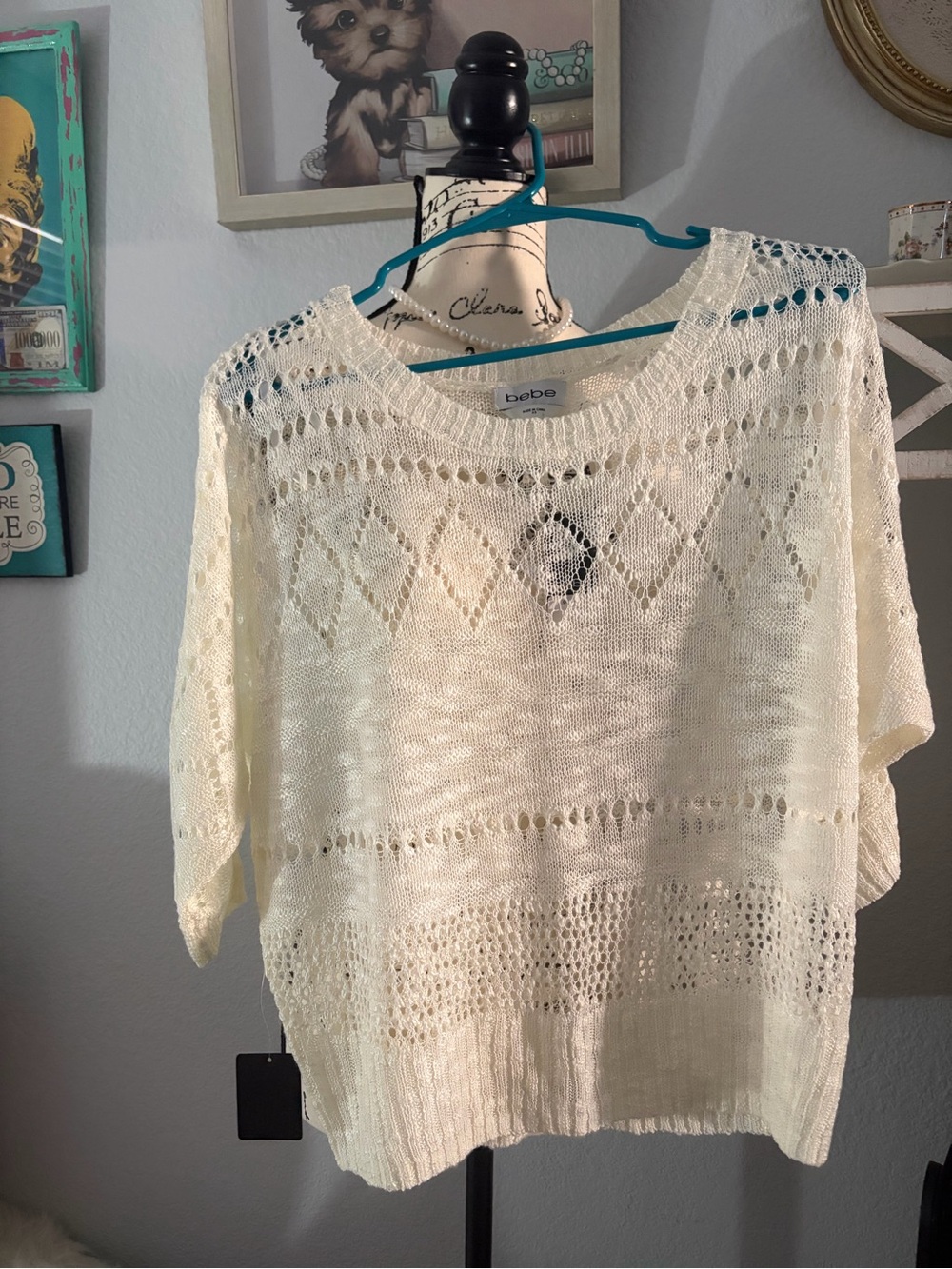 bebe Cream crochet -Knit Lightweight Sweater top size XS new ✨✨✨✨
